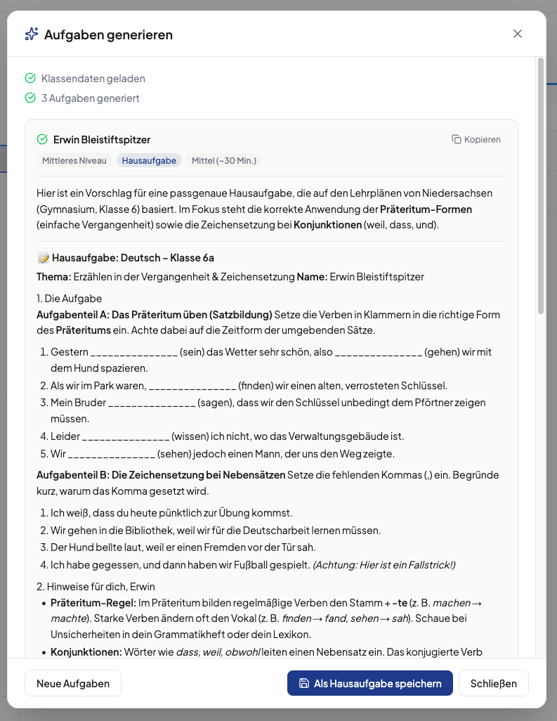 Kirriculum erstellt differenzierte Aufgaben für einzelne Schüler